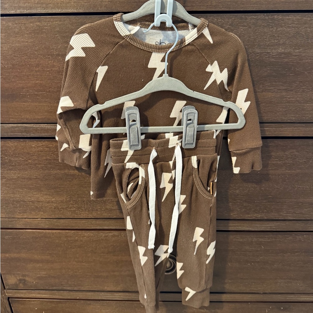 Brown Lightning Bolt Kids Matching Set